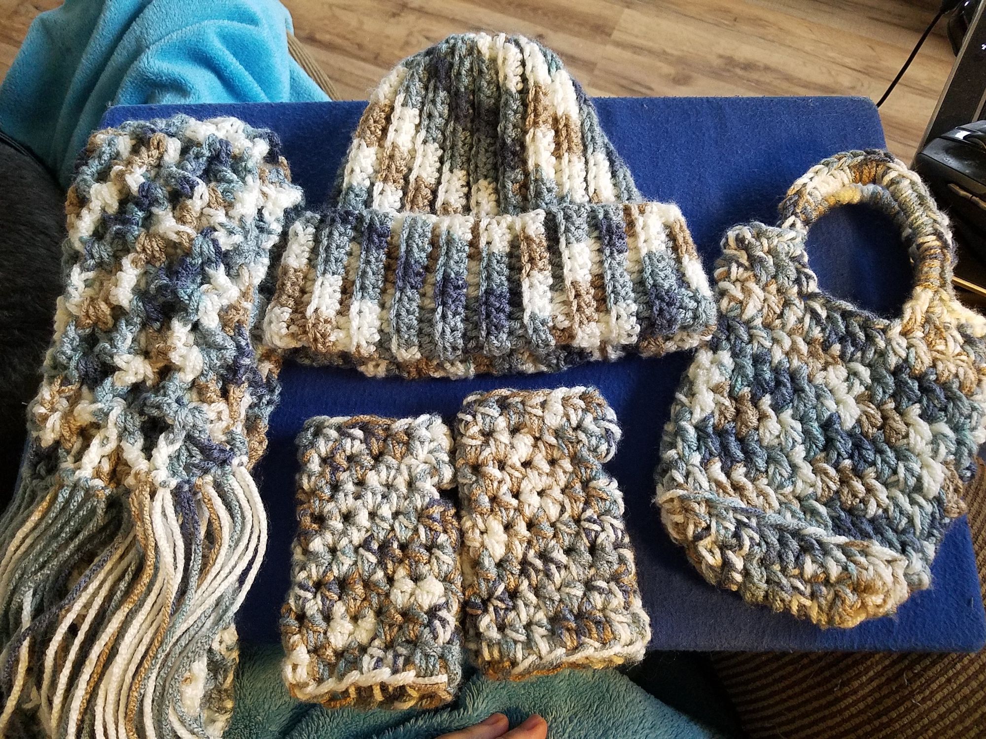 Blue and Brown Toddler Hat Set Combo